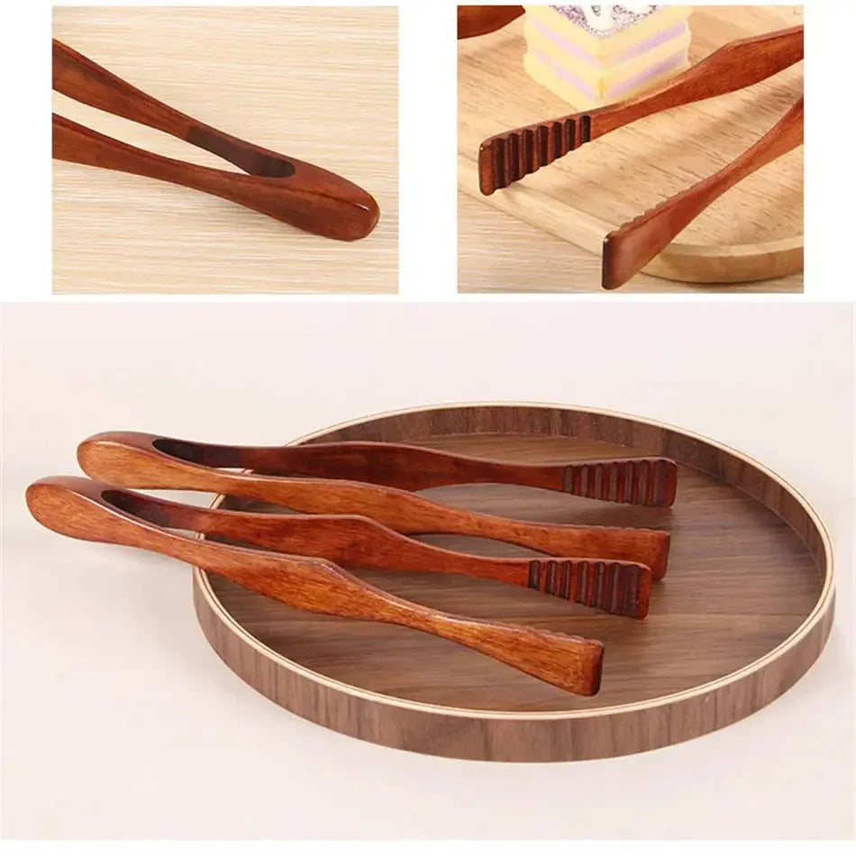 1 Pc Bamboo Cooking Kitchen Tongs Food BBQ Tool Salad Bacon Steak Bread Cake Wooden Clip Home Kitchen Utensil TrendByWens