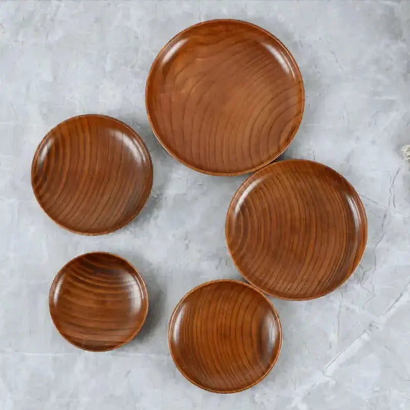 10.5-17.5cm Durable Acacia Wood Round Solid Wood Dinner Plates Fruit Dishes Saucer Tea Tray Dessert Fruit Plate Tableware TrendByWens