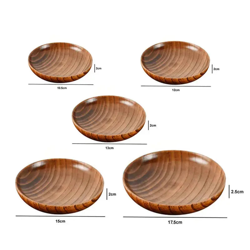 10.5-17.5cm Durable Acacia Wood Round Solid Wood Dinner Plates Fruit Dishes Saucer Tea Tray Dessert Fruit Plate Tableware TrendByWens