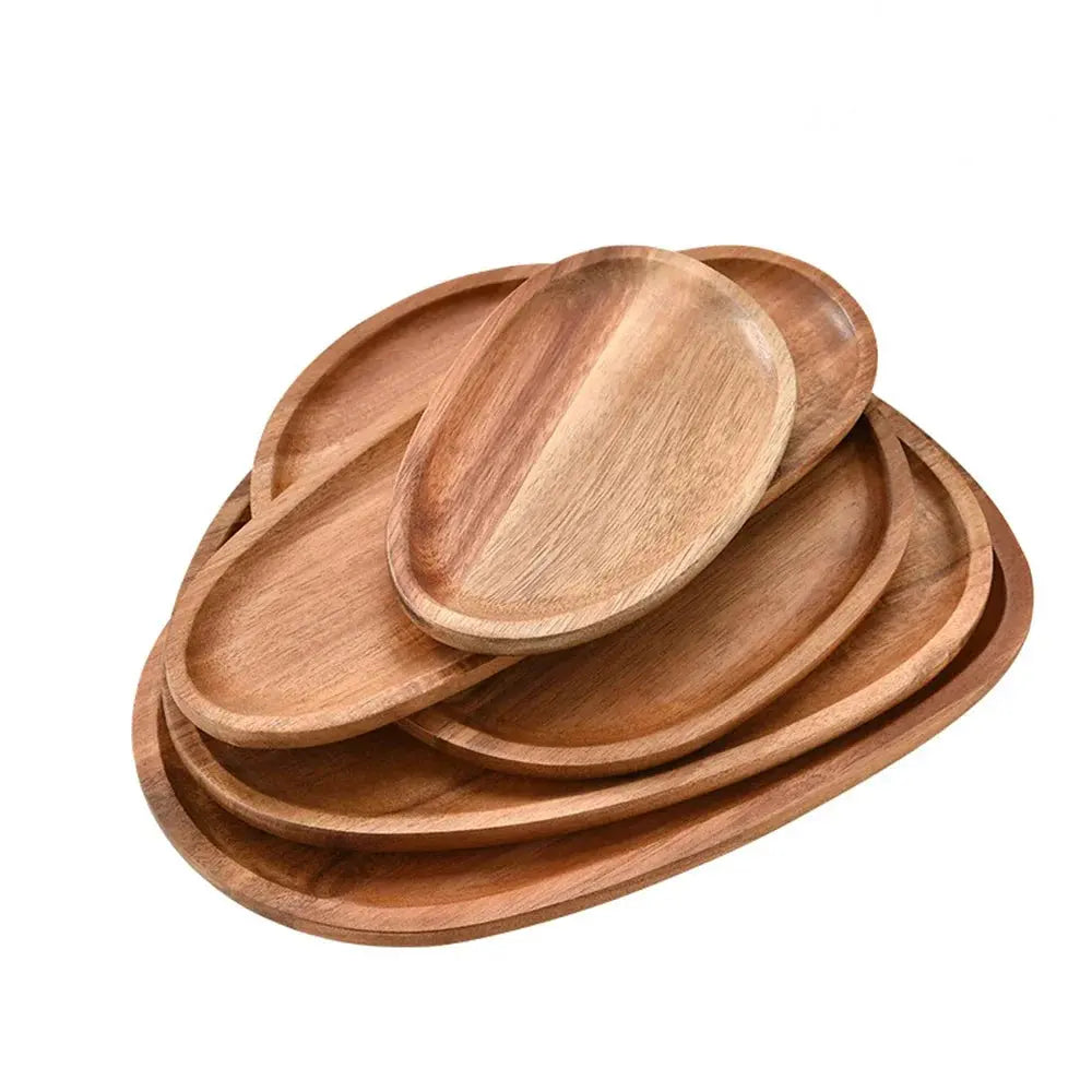 1Pc Oval Tray Food Serving Plate Acacia Wood Snack Deseert Plate Teaboard Natural Tea Food Server Dishes Drink Platter TrendByWens