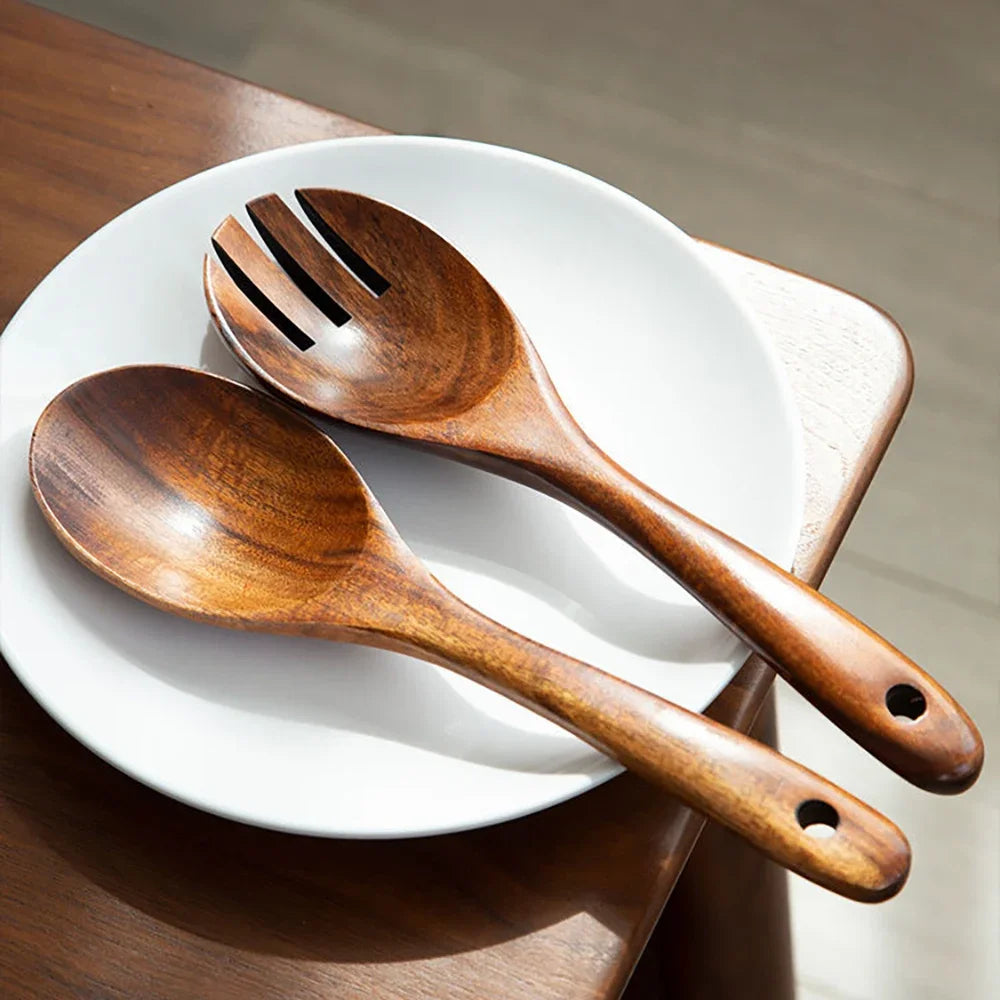 2Pcs Wooden Spoon & Fork Set – Japanese Style Cutlery - TrendByWens