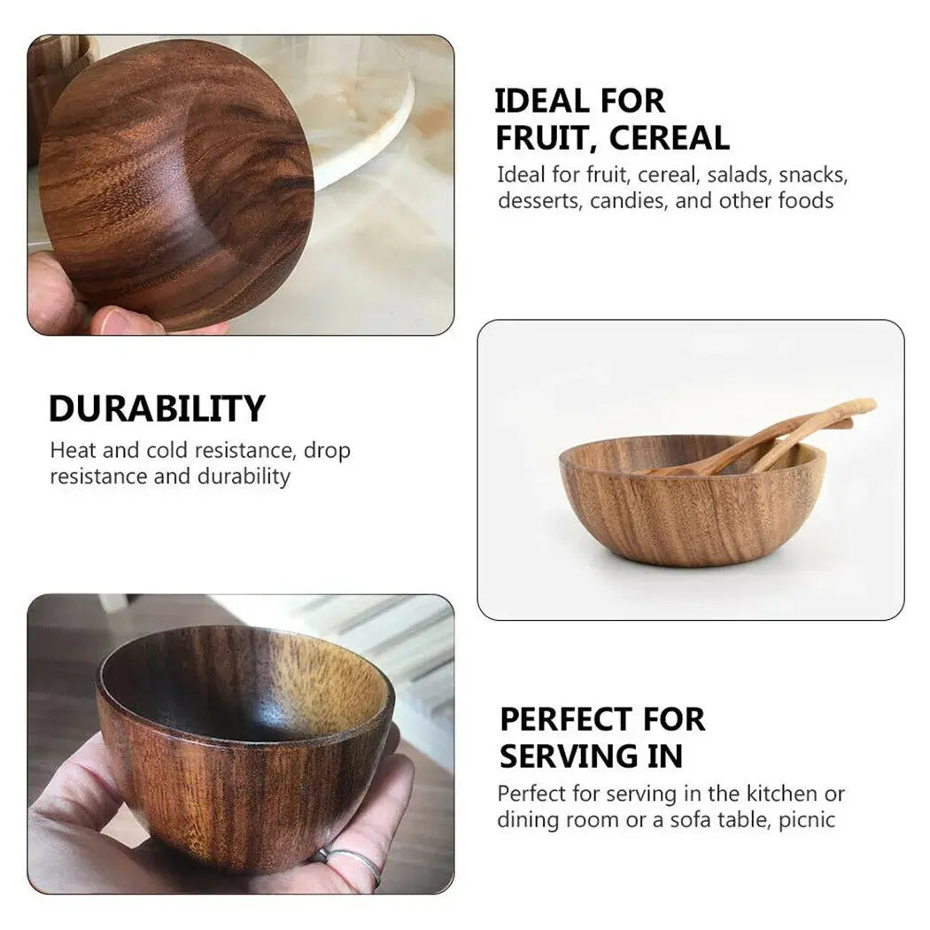 Acacia Wooden Bowl Japanese Style Wood Rice Soup Bowl Salad Ramen Bowl Small Bowl Tableware Fruit Bowl Coco Smoothie Bowl TrendByWens