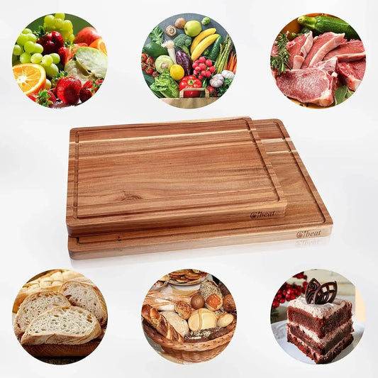 Acacia Wooden Cutting Board For Kitchen Thick Chopping Board With Side Handles & Water Grooves, Butcher Block Cutting Board TrendByWens