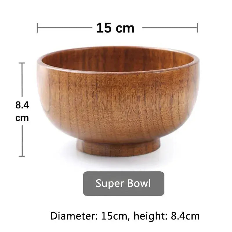 Japanese Style Wooden Bowl Natural Wood Bowl Tableware for Fruit Salad Noodle Rice Soup Kitchen Utensil Dishes 7 Sizes TrendByWens