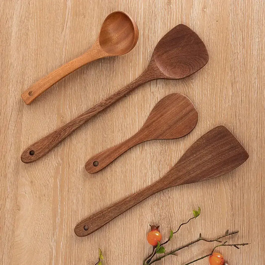 Long Handled Teak Tableware Wood Spoon Shovel Spatula Soup Skimming Cooking Spoon Wooden Kitchen Tool Accessories TrendByWens