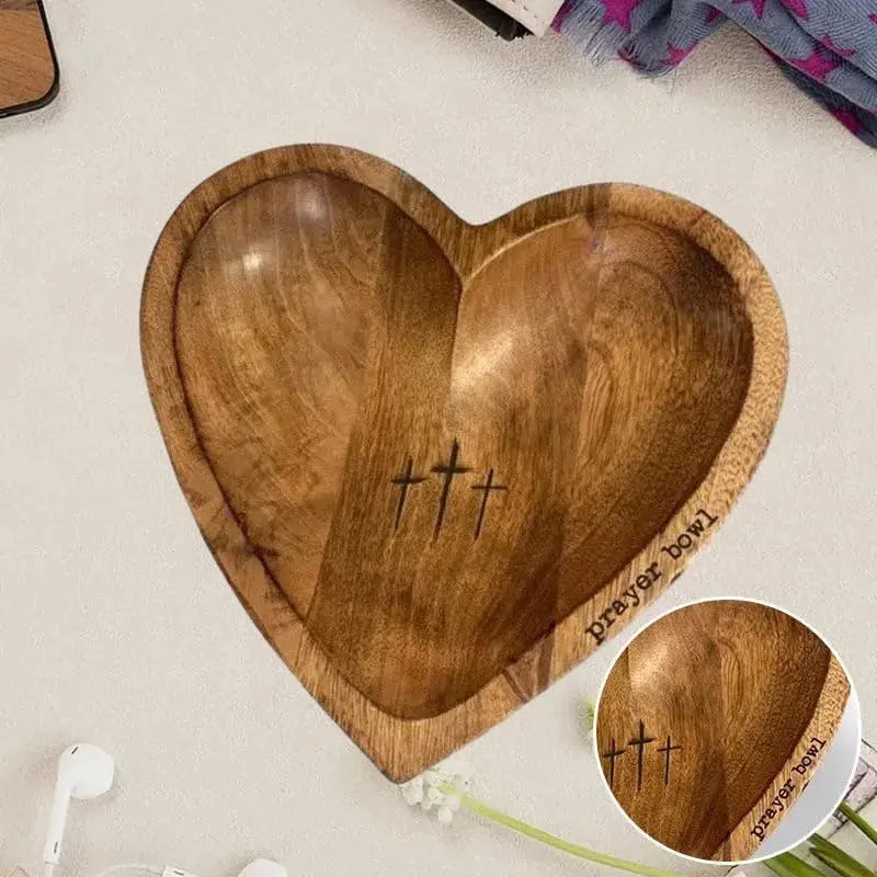 New Heart Prayer Bowl Wooden Religious Crucifix Bowl Rustic Home Centrepiece Decor Fruit Plate Kitchen Tableware Religious Gift TrendByWens