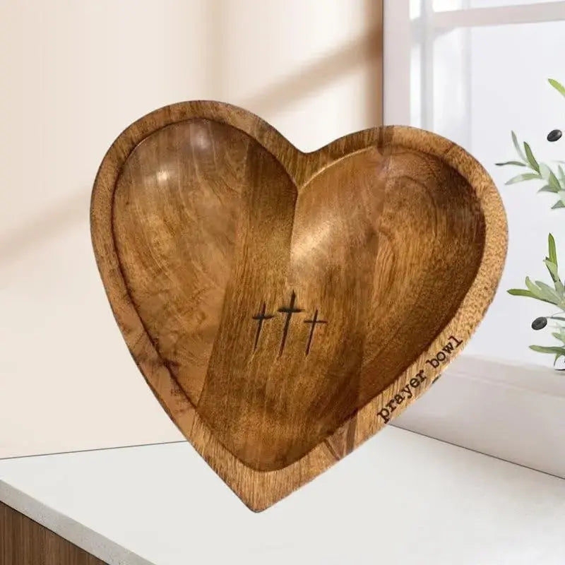 New Heart Prayer Bowl Wooden Religious Crucifix Bowl Rustic Home Centrepiece Decor Fruit Plate Kitchen Tableware Religious Gift TrendByWens