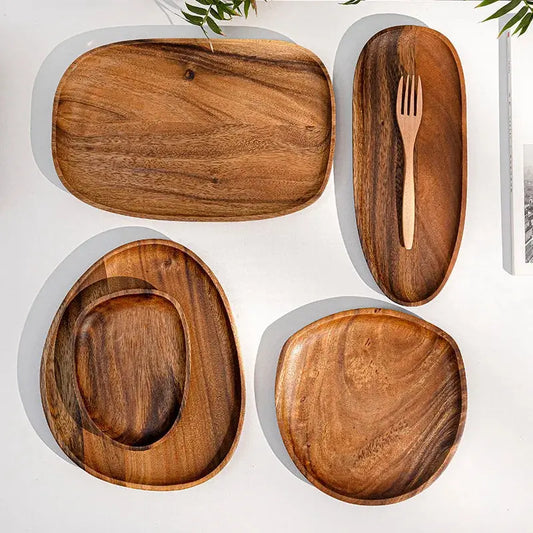 Solid Wood Dinner Plates Irregular Oval Serving Tray Fruit Dishes Dry Fruit Sushi Tea Tray Bread Wooden Plate Home Decoration TrendByWens