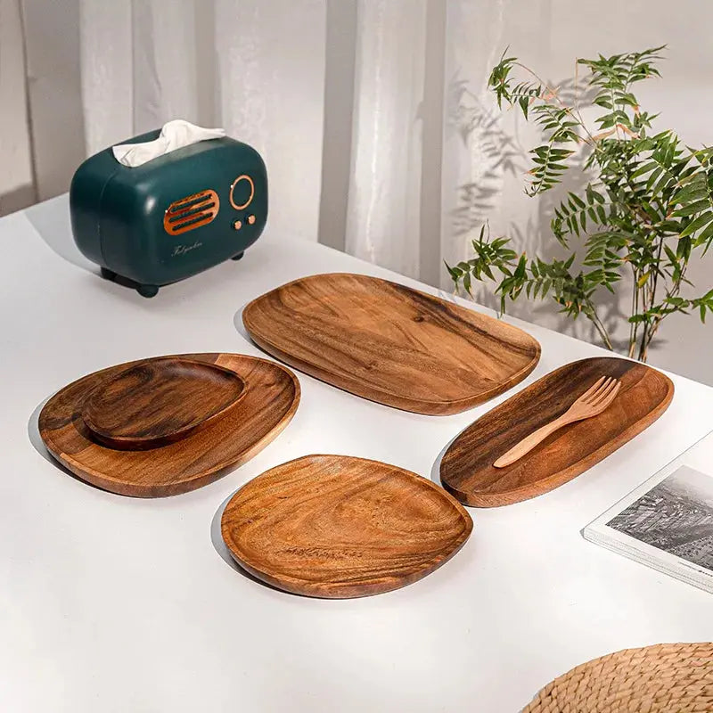 Solid Wood Dinner Plates Irregular Oval Serving Tray Fruit Dishes Dry Fruit Sushi Tea Tray Bread Wooden Plate Home Decoration TrendByWens