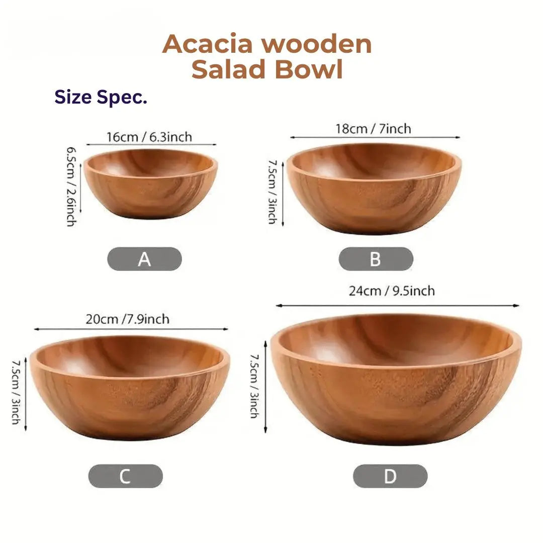 WENS - Durable Acacia Wooden Salad Bowl - Safe & Stylish for Kids and Family Use TrendByWens