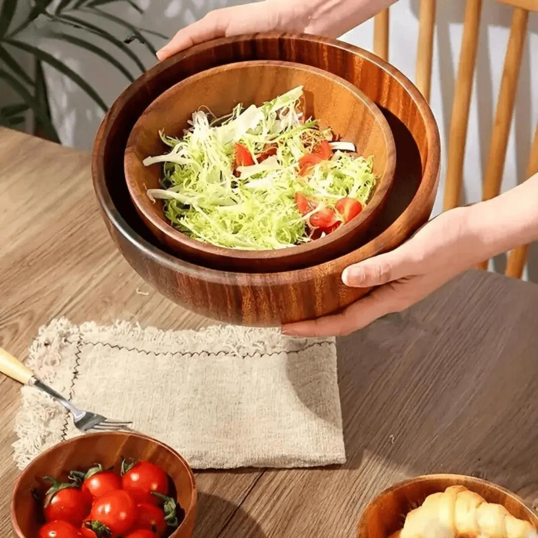 WENS - Durable Acacia Wooden Salad Bowl - Safe & Stylish for Kids and Family Use TrendByWens