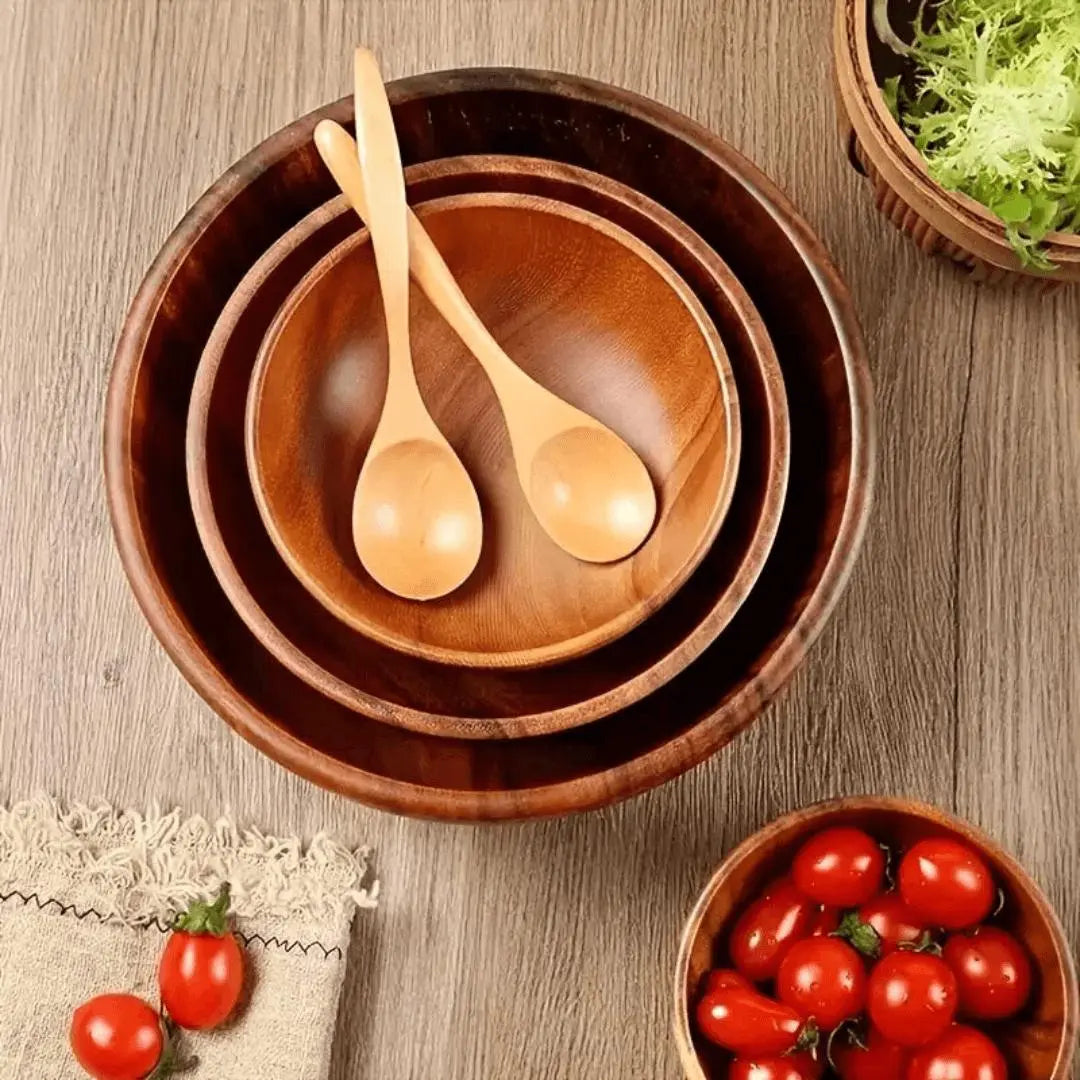 WENS - Durable Acacia Wooden Salad Bowl - Safe & Stylish for Kids and Family Use TrendByWens