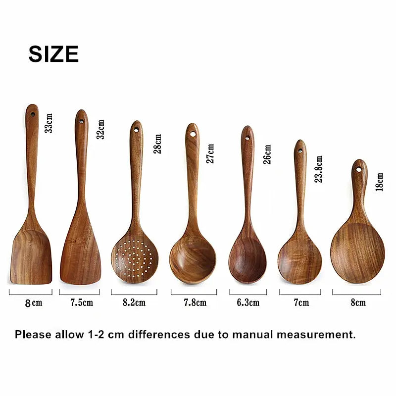 1-9pcs/set Teak natural wood tableware spoon colander spoon special nano soup skimmer cooking spoon wooden kitchen tool kit TrendByWens